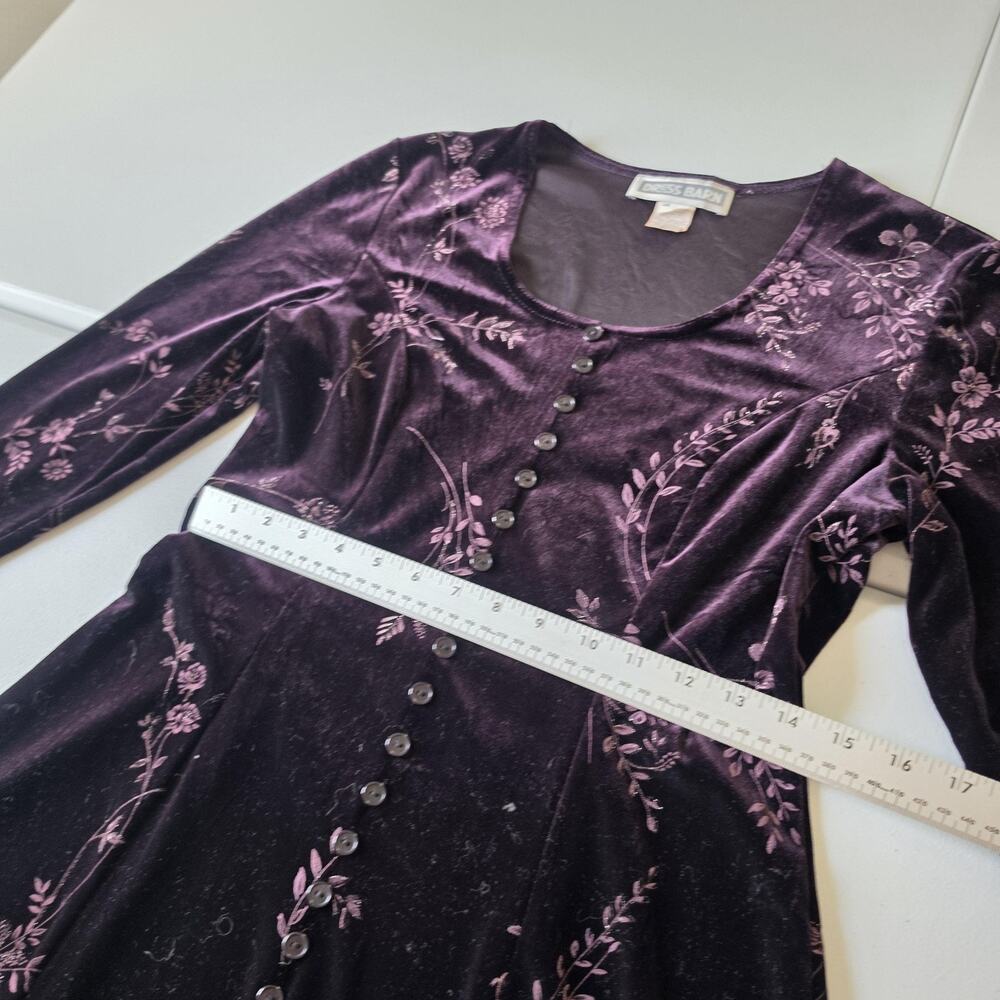 90s Y2K Whimsigoth Fairy Grunge Dress Womens 6 Purple Velvet Floral Fit & Flare - Picture 8 of 10